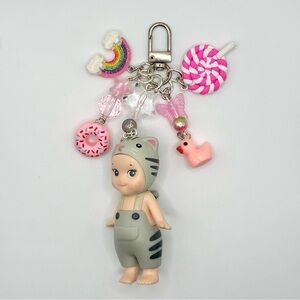 Sonny Angel Cat Life Silver Tabby Handmade Keychain
